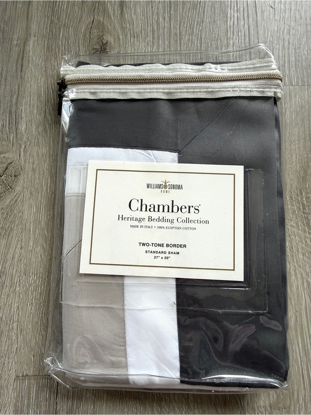 Williams Sonoma Heritage Chambers Two-Tone Border Standard Sham Black Gray NEW